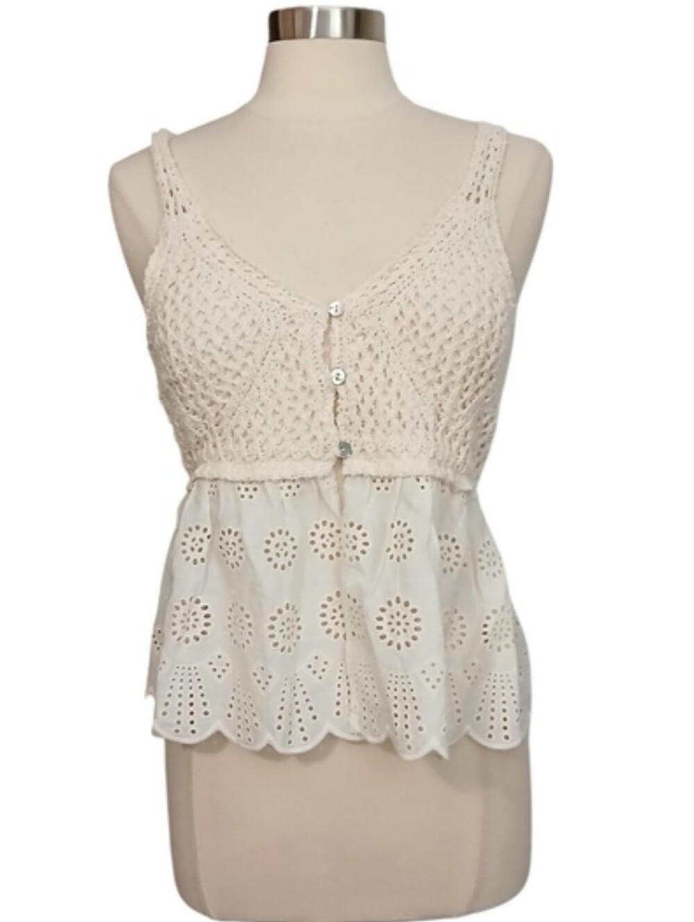 Vivid New York | Boho Chic Cream Crochet Peplum Top Size MEDIUM
